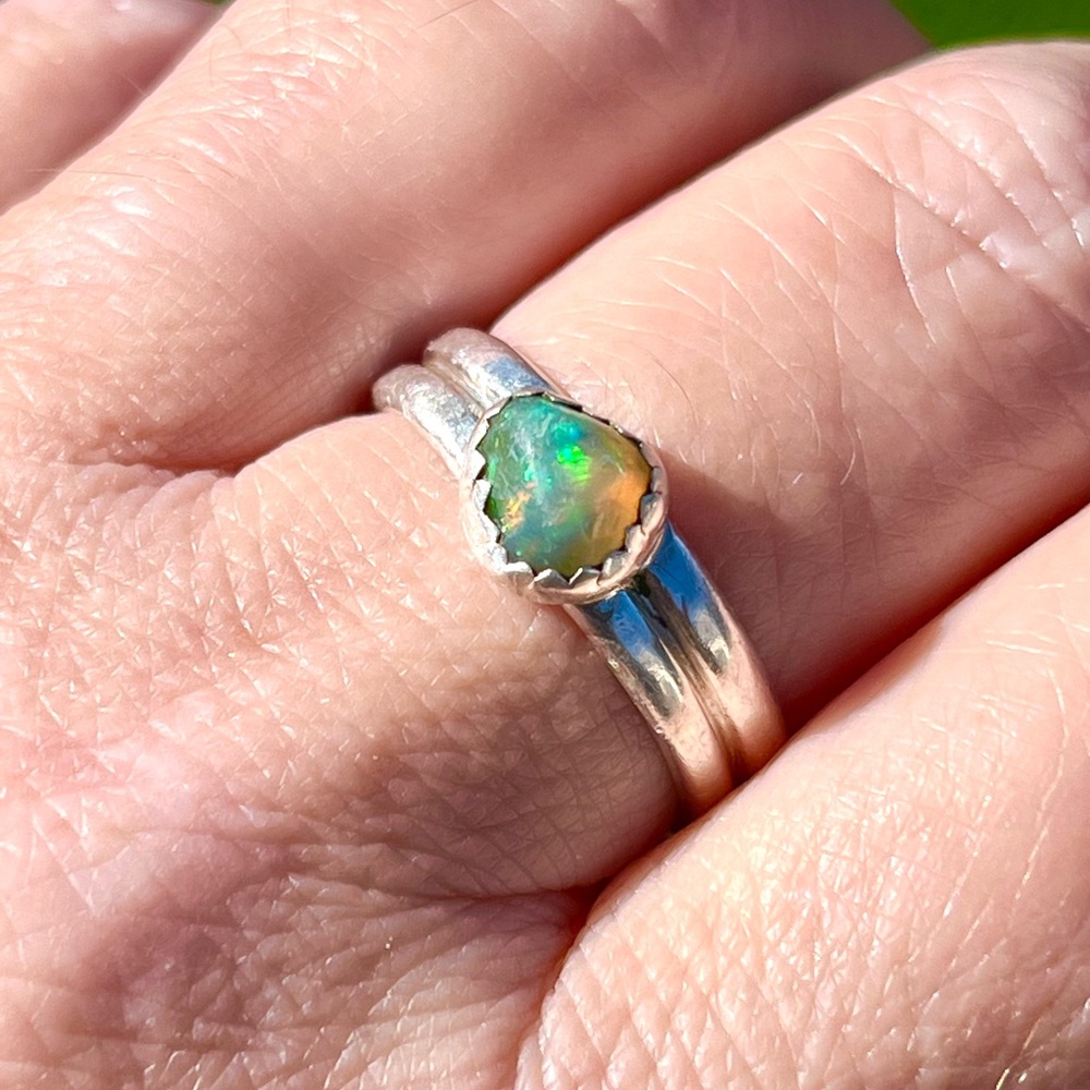 Vintage Natural Ethiopian/Fire Opal Sterling Silver Ring-Artisan-Handmade-Sz 9.5